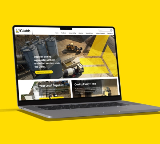 laptop showcasing the homepage of Clubb sand & Gravel website
