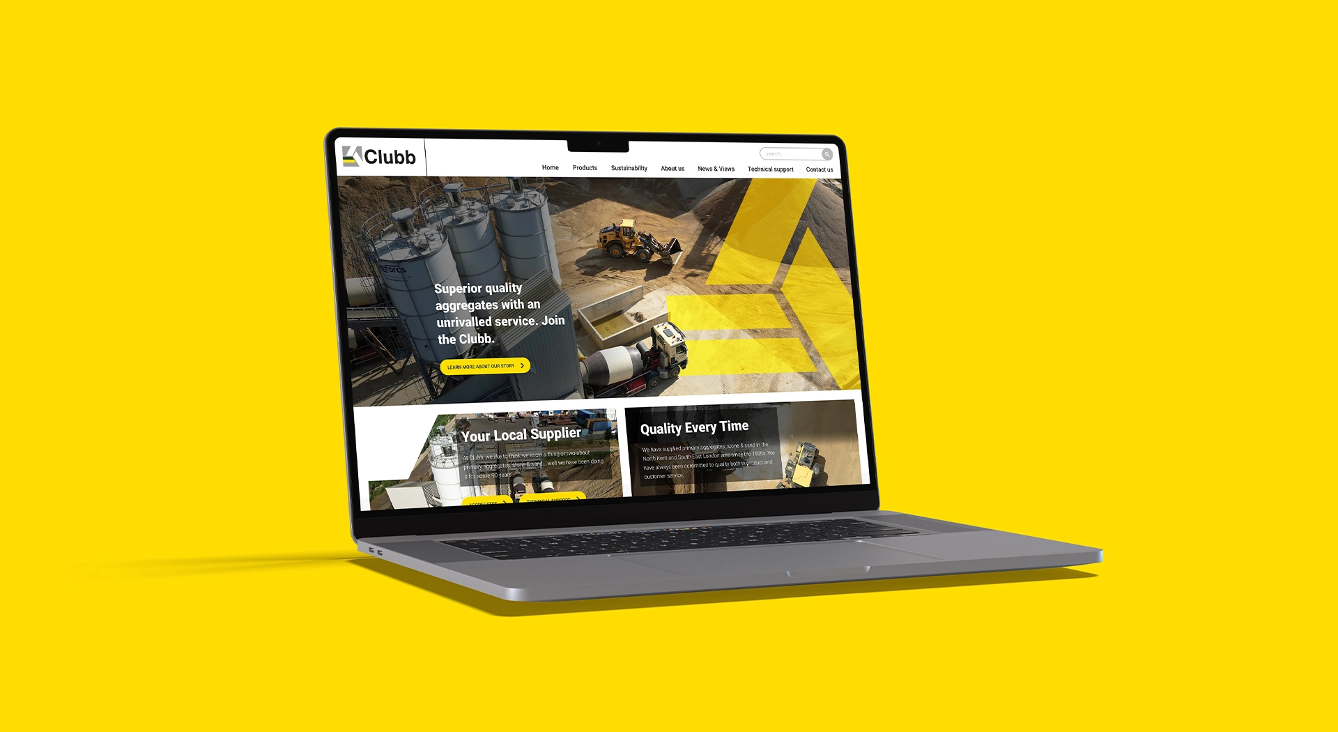 laptop showcasing the homepage of Clubb sand & Gravel website