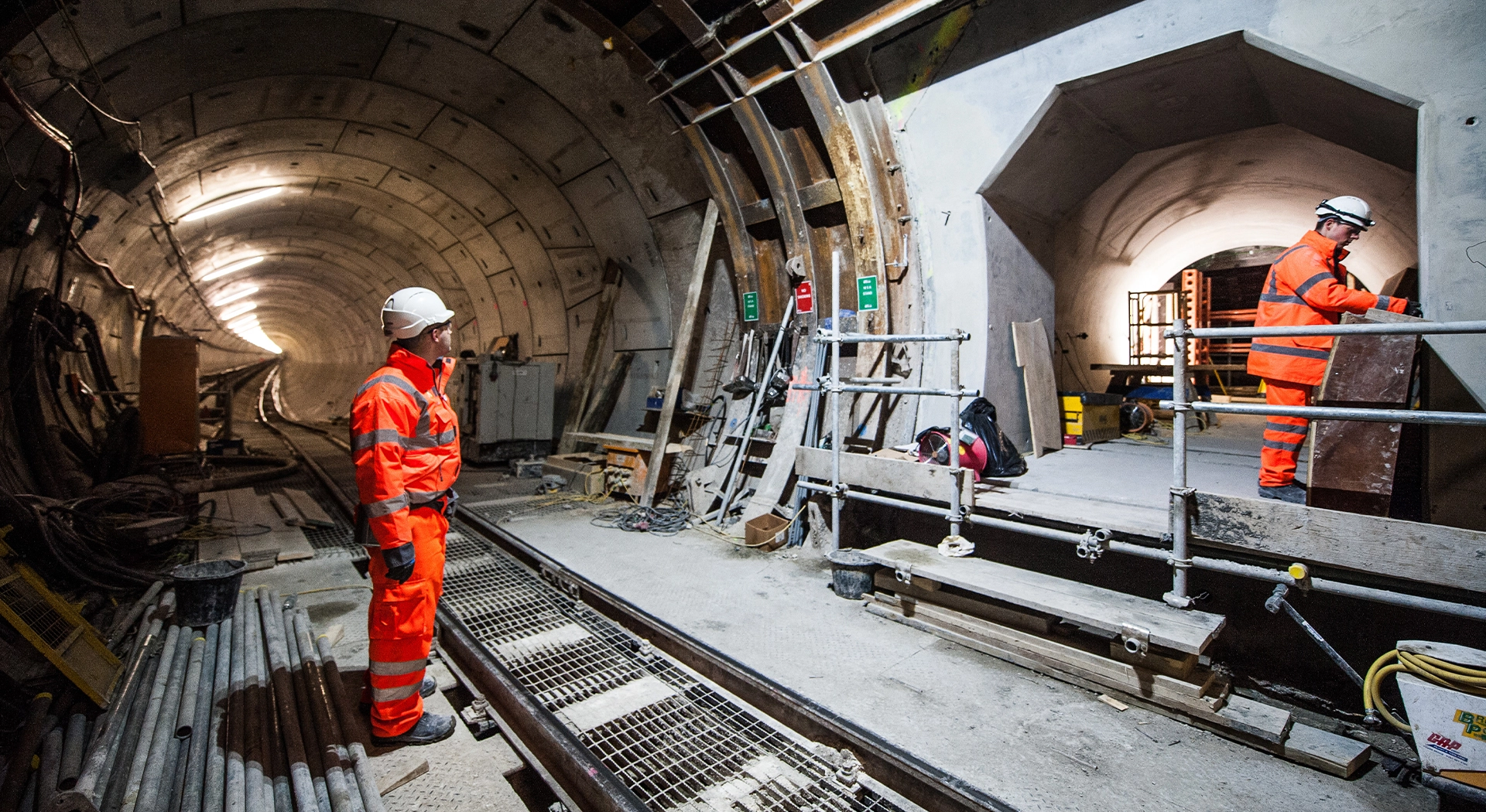 Site employees of civil engineering and construction company, J.Murphy & Sons working in an underground tunnel