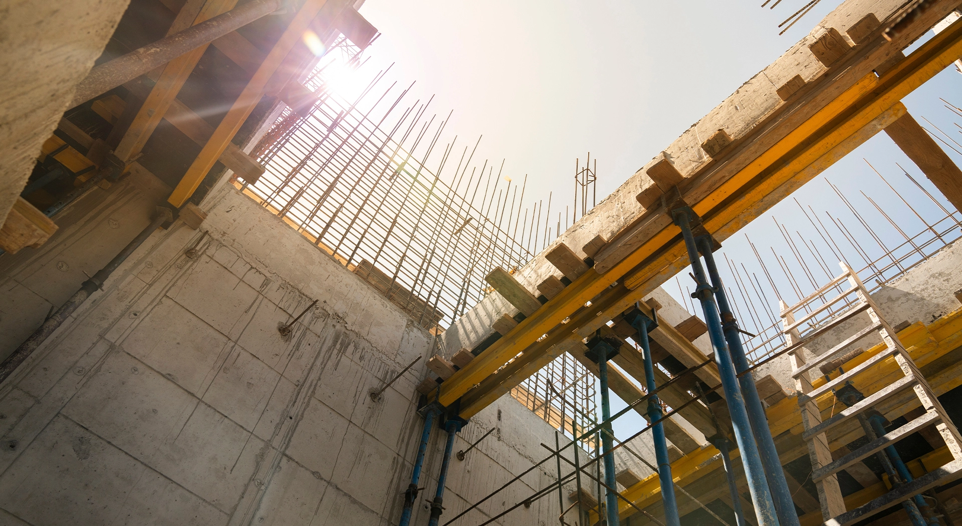 Timber frame building and windows to depict the construction sector