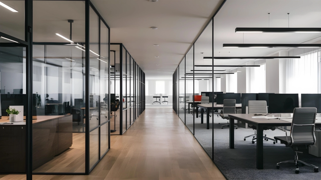 Modern office where group of men and women work