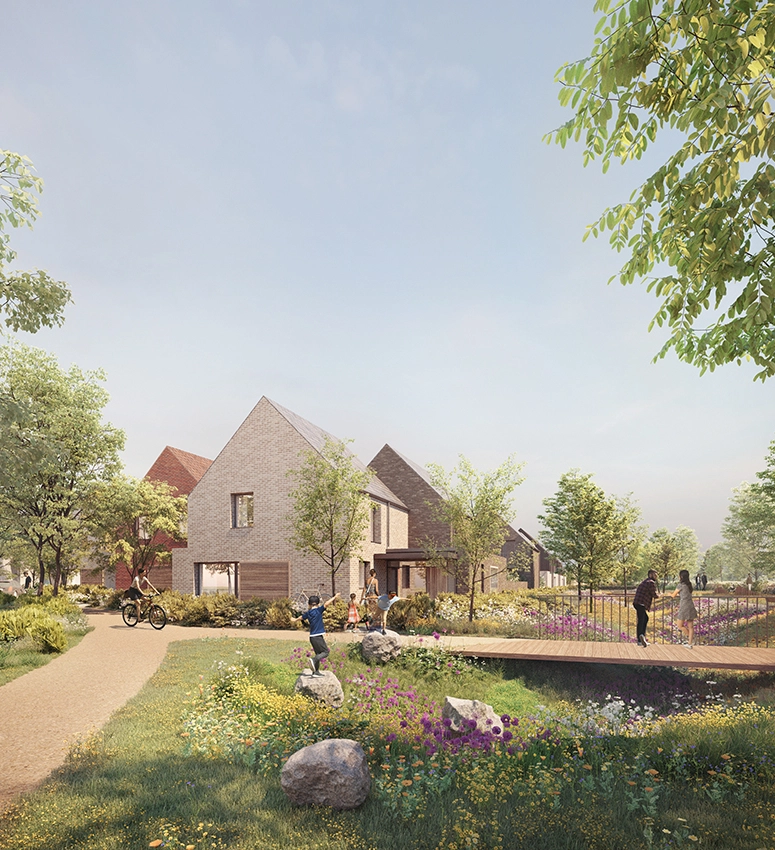 CGI images of Eddeva Park, a proposed housing development by This Land in Cambridge